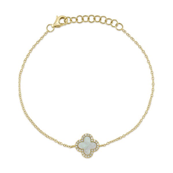 0.07Ct Diamond & 0.40Ct Mother Of Pearl Clover Bracelet