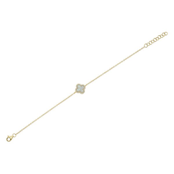 0.07Ct Diamond & 0.40Ct Mother Of Pearl Clover Bracelet