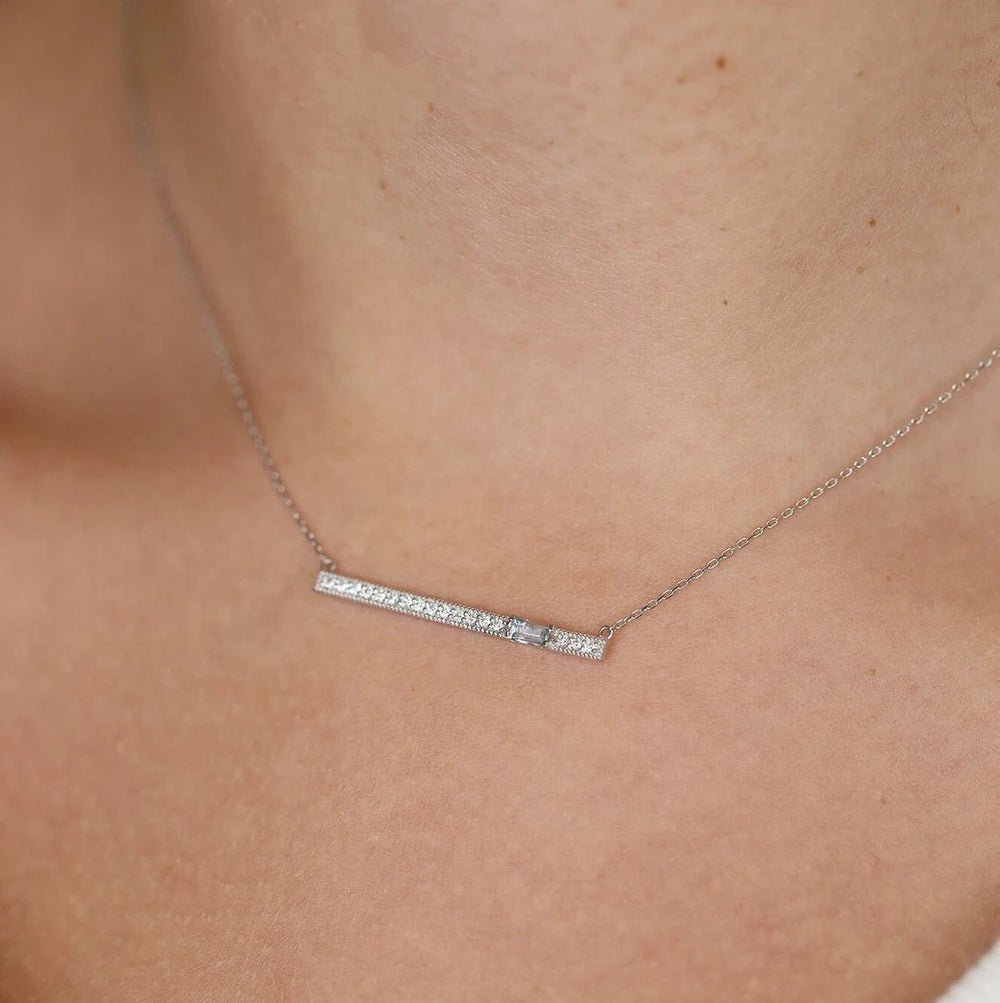 Aquamarine Natural Diamond Bar Necklace