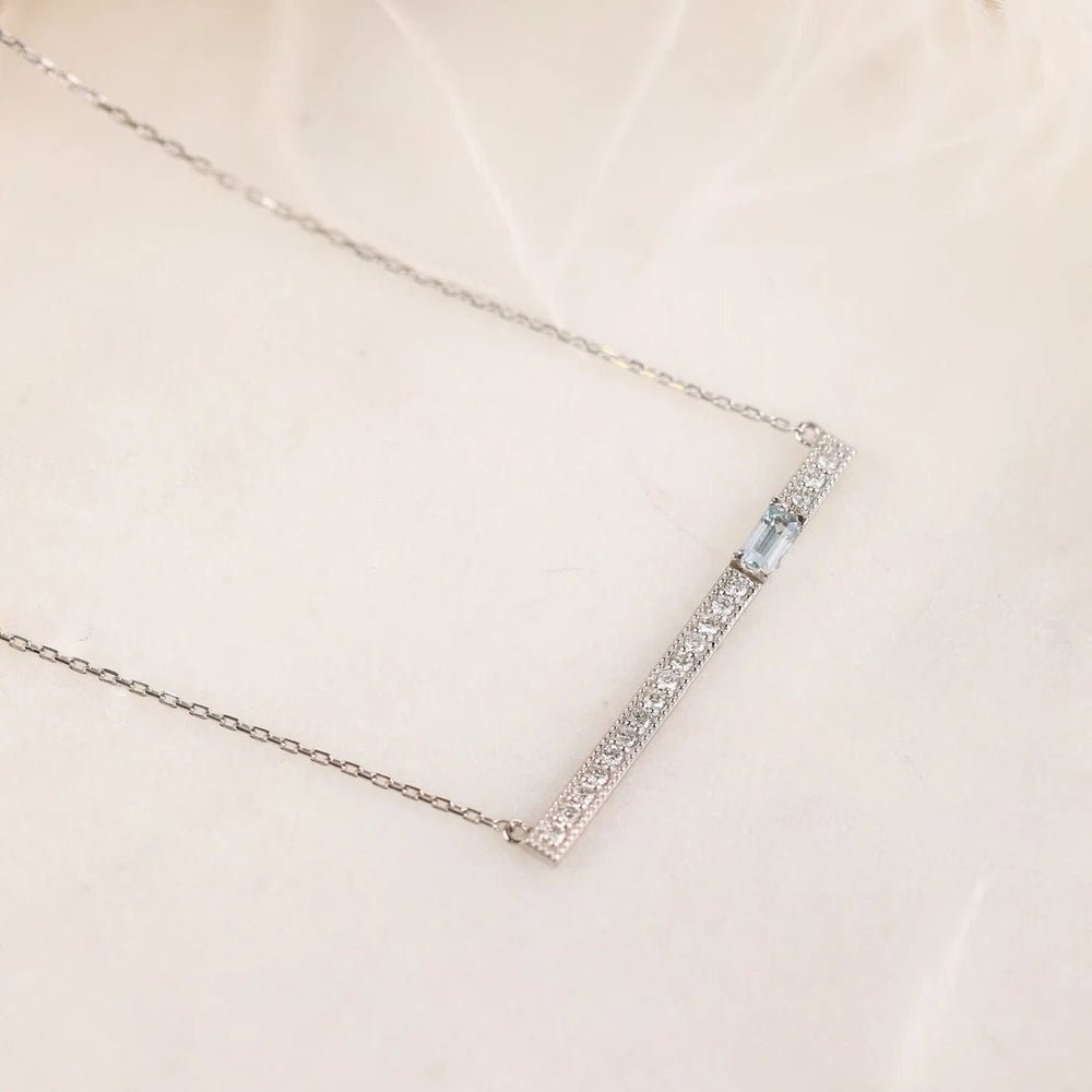 Aquamarine Natural Diamond Bar Necklace