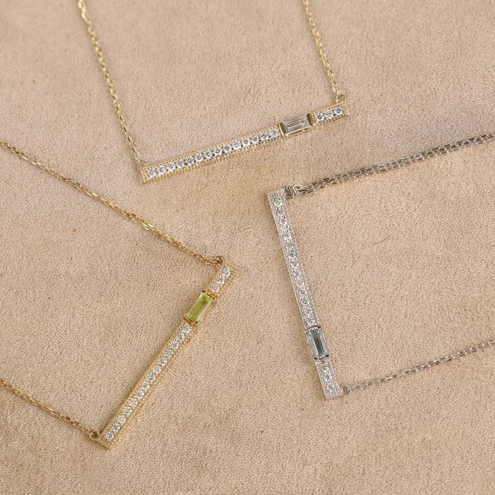 Aquamarine Natural Diamond Bar Necklace