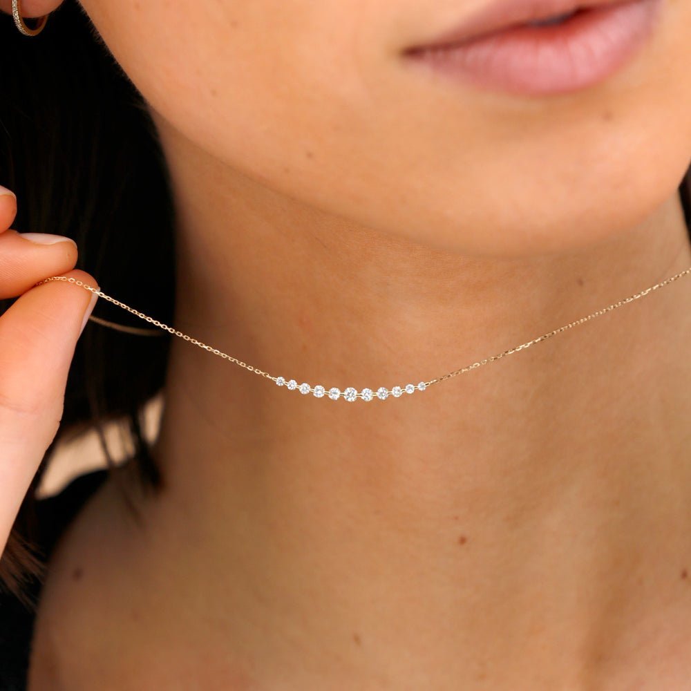 Ascending Curved Diamond Bar Necklace