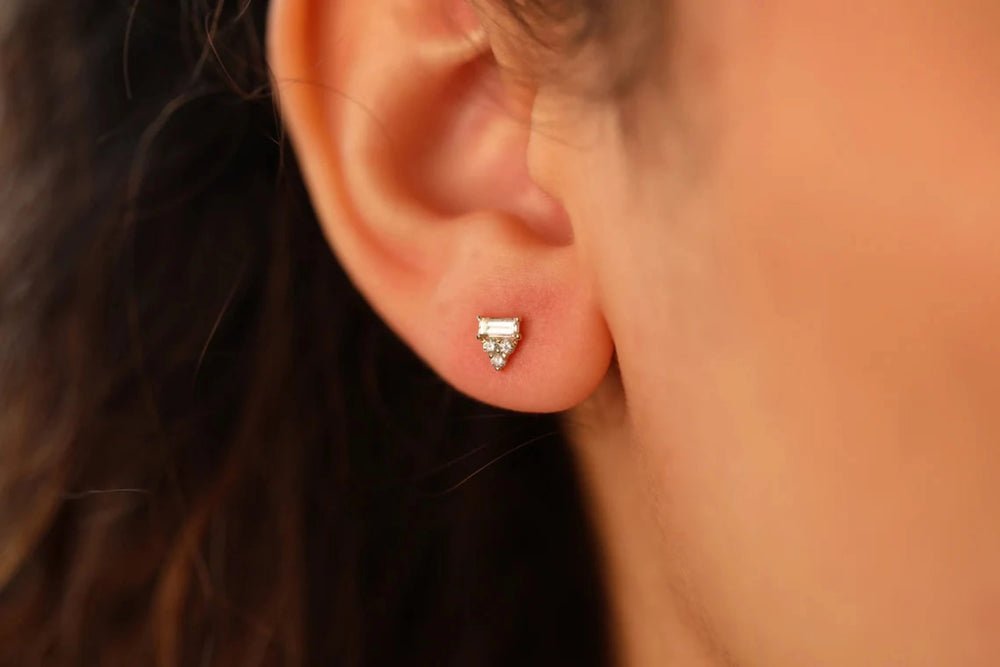 Baguette Accent Natural Diamond Studs