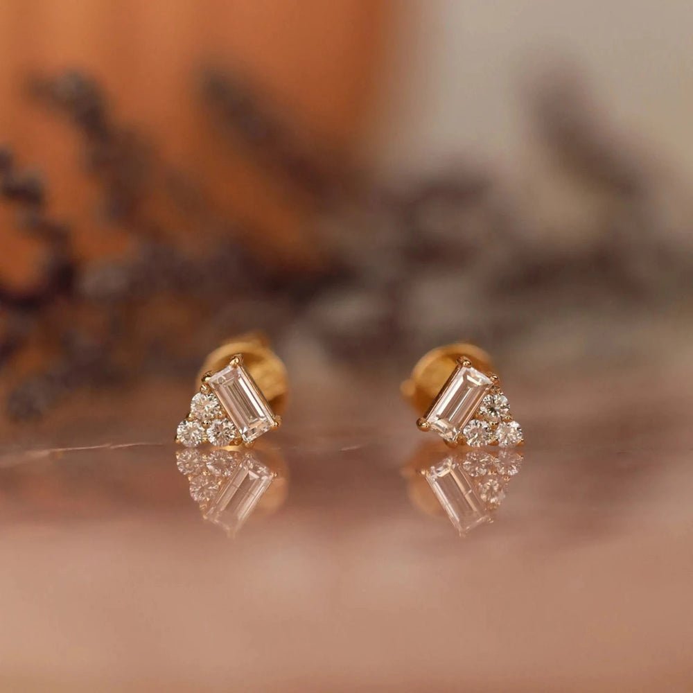 Baguette Accent Natural Diamond Studs