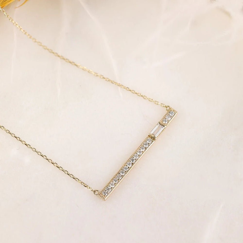 Baguette Natural Diamond Bar Necklace