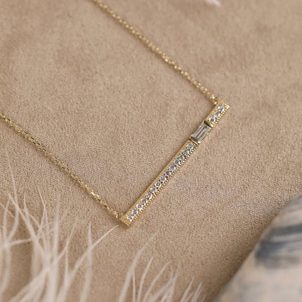 Baguette Natural Diamond Bar Necklace