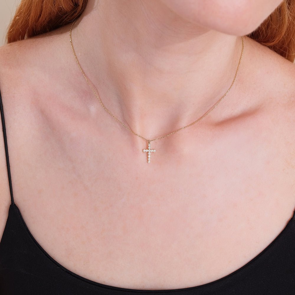 Bezel Diamond Cross Necklace