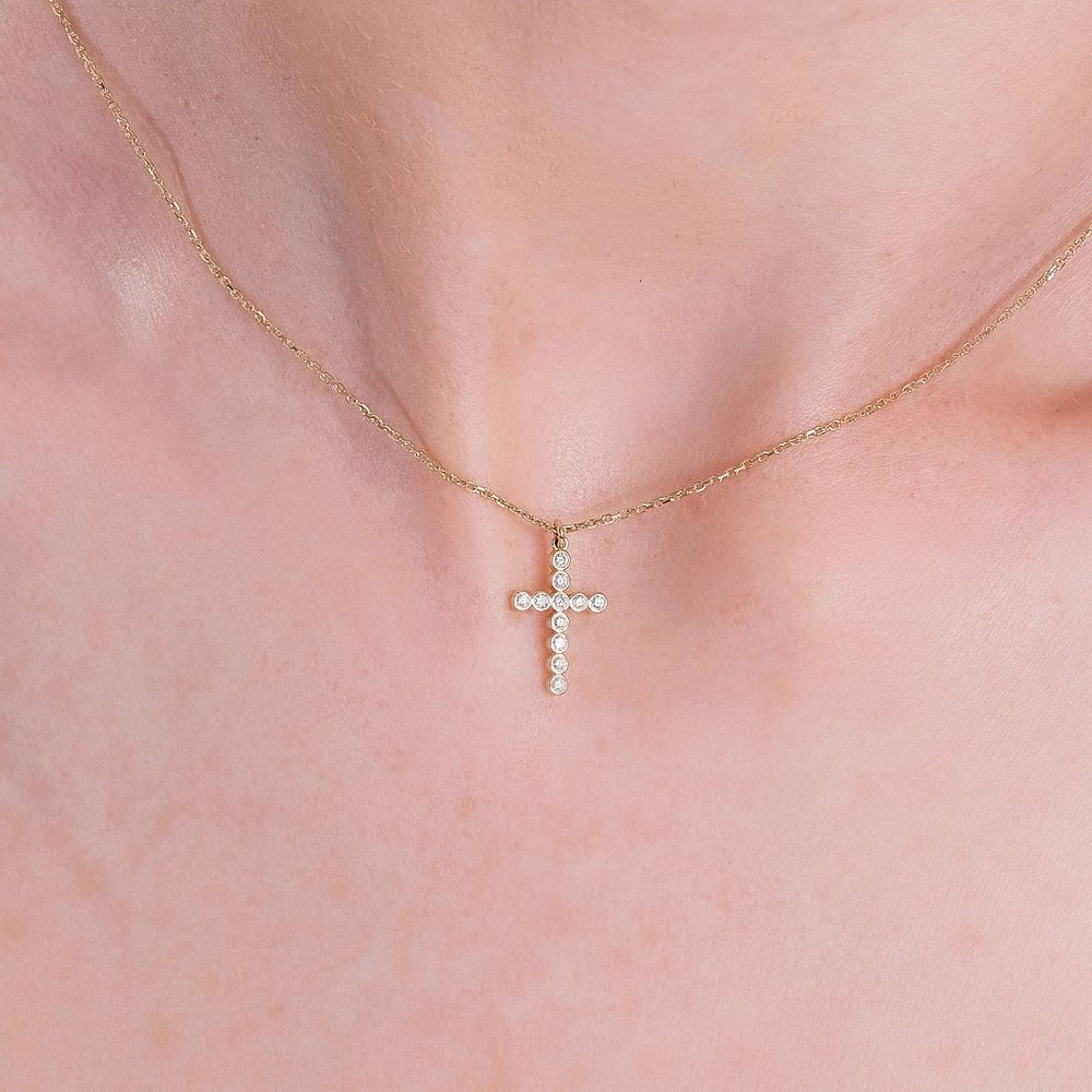 Bezel Diamond Cross Necklace