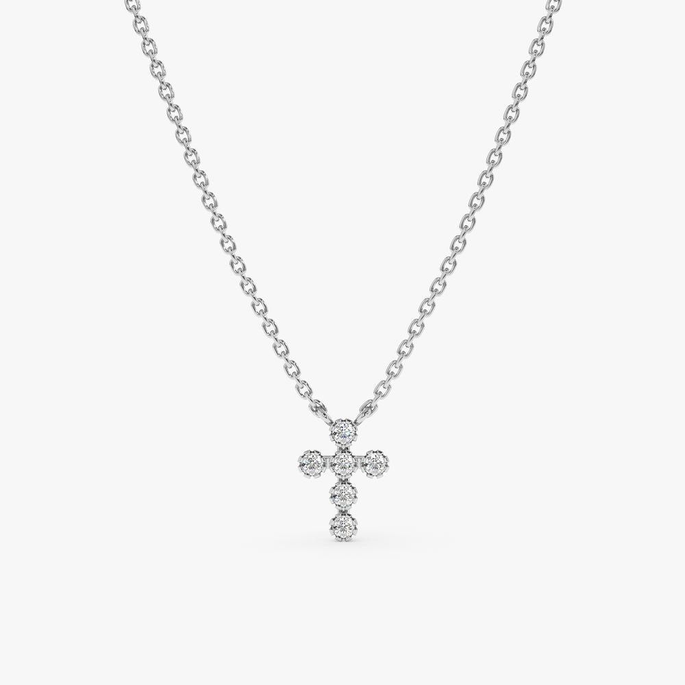 Bezel Natural Diamond Mini Cross Necklace