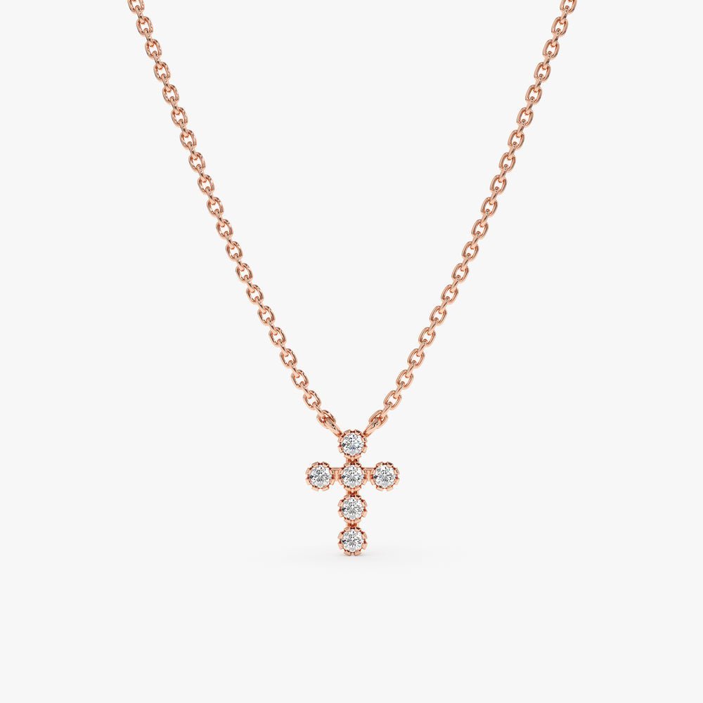 Bezel Natural Diamond Mini Cross Necklace