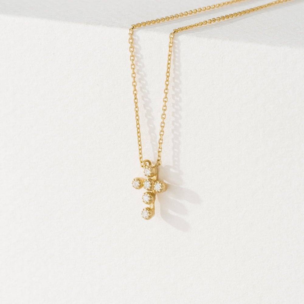Bezel Natural Diamond Mini Cross Necklace