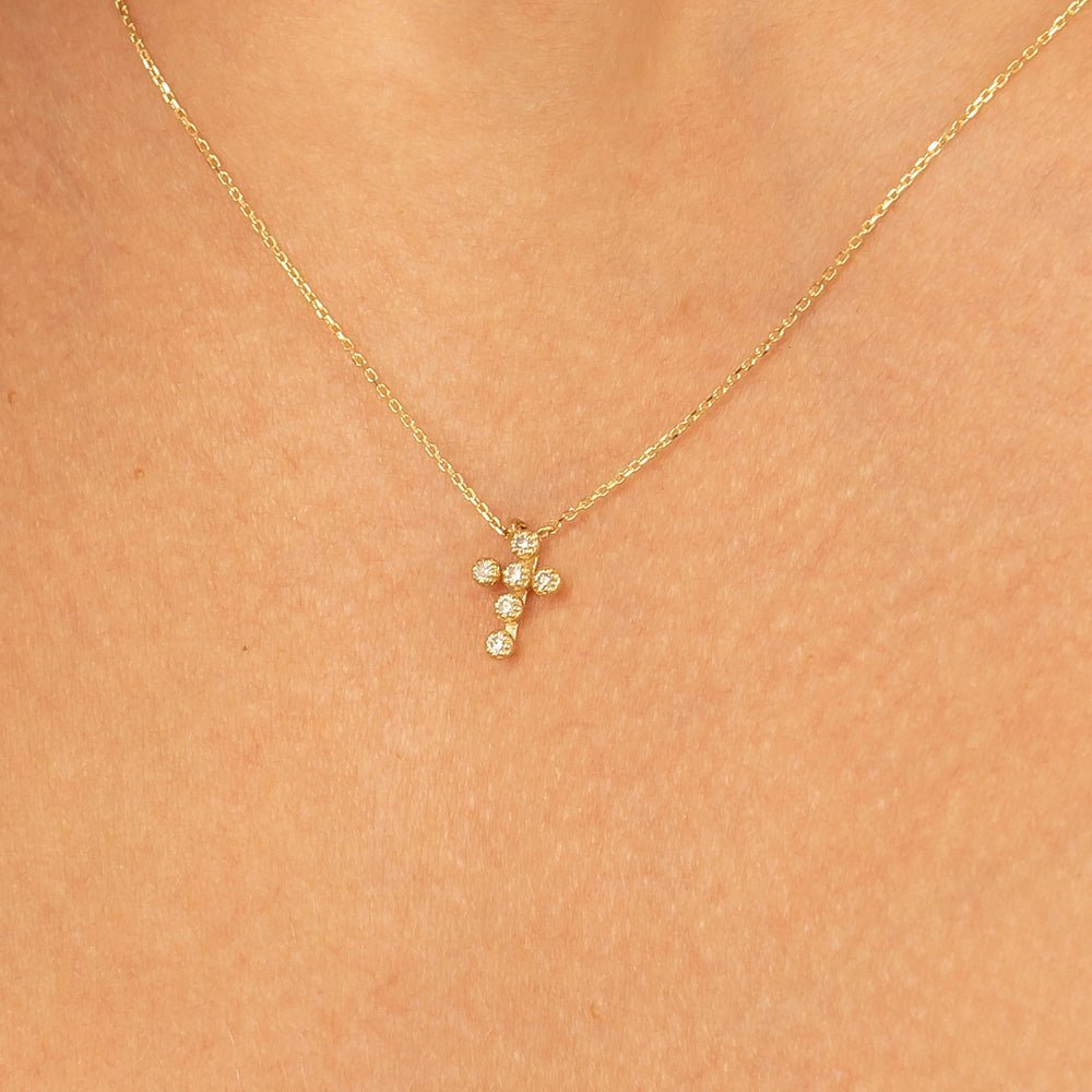 Bezel Natural Diamond Mini Cross Necklace