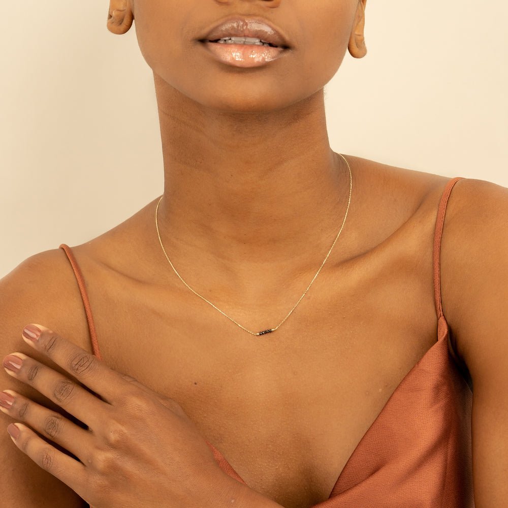 Black Diamond Beaded Bar Necklace