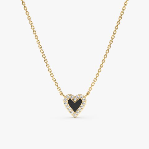 Black Enamel & Natural Diamonds Heart Necklace