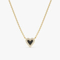 Black Enamel & Natural Diamonds Heart Necklace