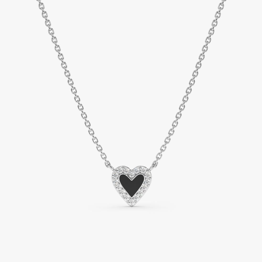 Black Enamel & Natural Diamonds Heart Necklace
