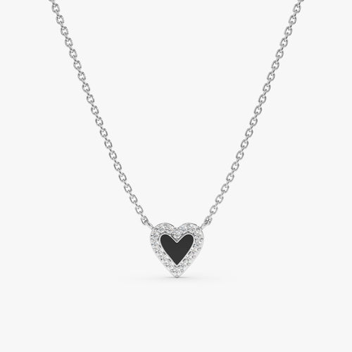 Black Enamel & Natural Diamonds Heart Necklace