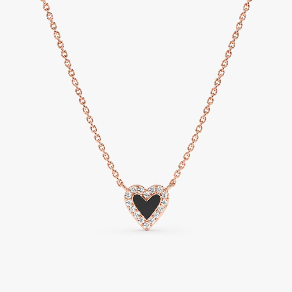 Black Enamel & Natural Diamonds Heart Necklace