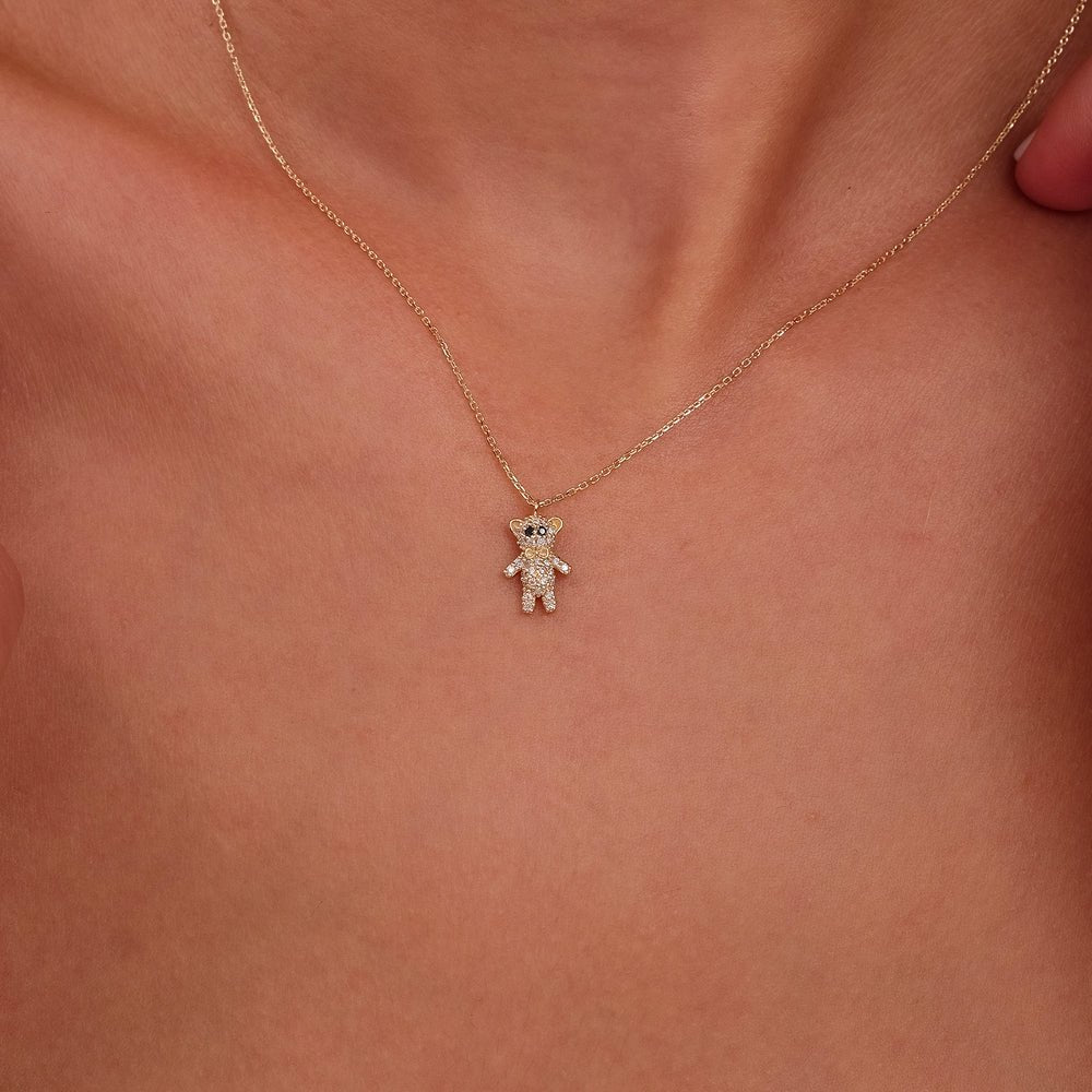 Black & White Diamond Teddy Bear Necklace