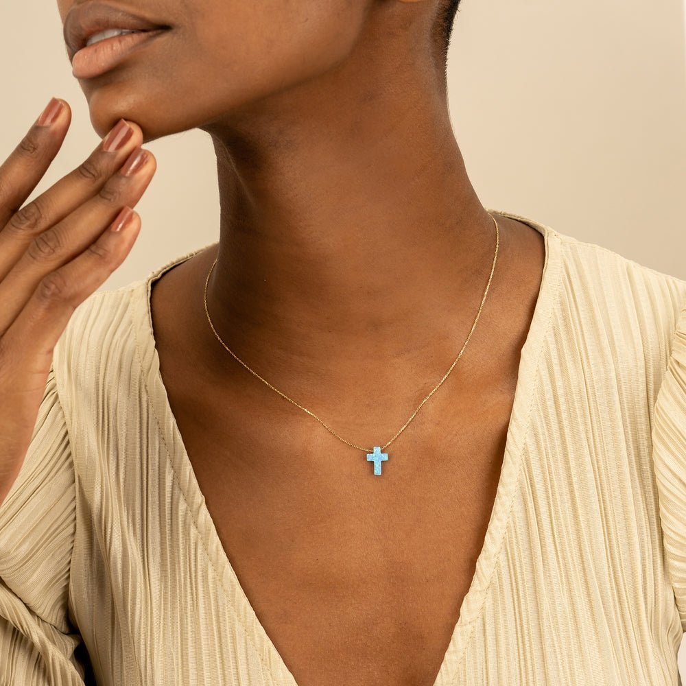 Blue Opal Cross Necklace