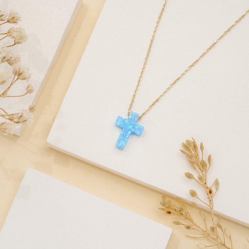 Blue Opal Cross Necklace
