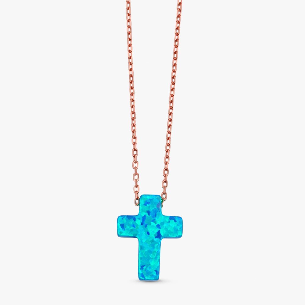Blue Opal Cross Necklace