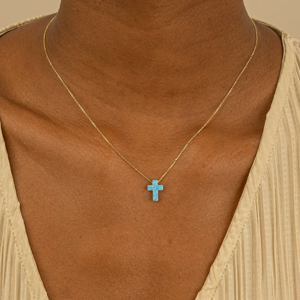 Blue Opal Cross Necklace