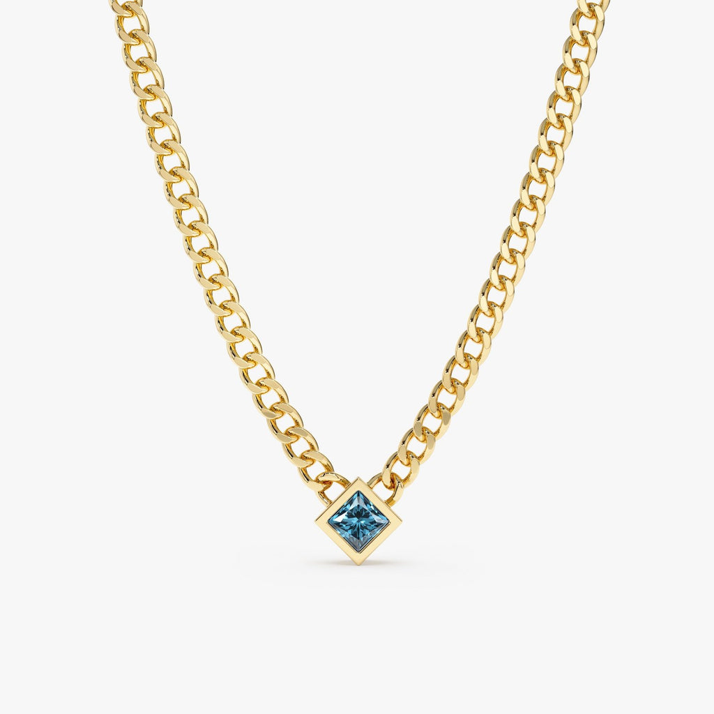 Blue Topaz Cuban Chain Necklace