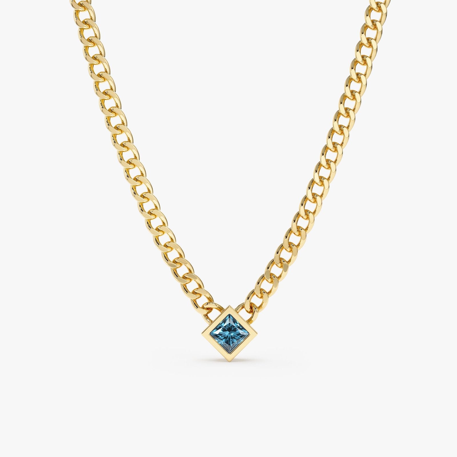 Blue Topaz Cuban Chain Necklace