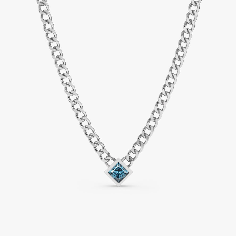 Blue Topaz Cuban Chain Necklace