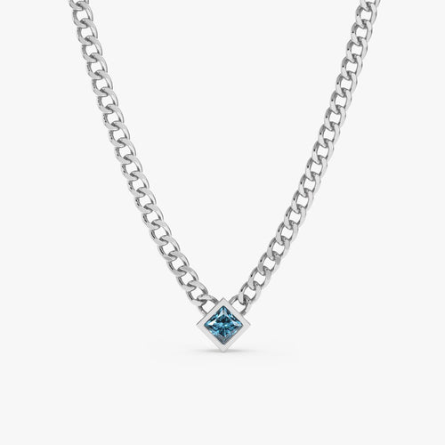Blue Topaz Cuban Chain Necklace