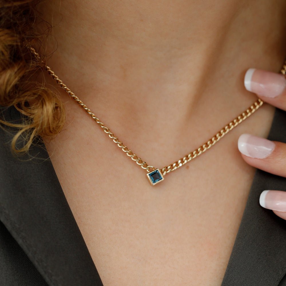 Blue Topaz Cuban Chain Necklace