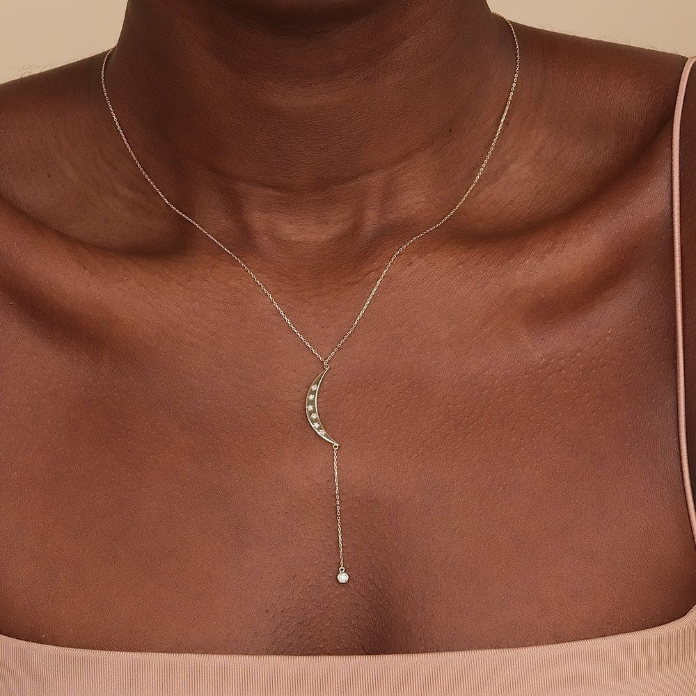 Crescent Diamond Lariat Necklace