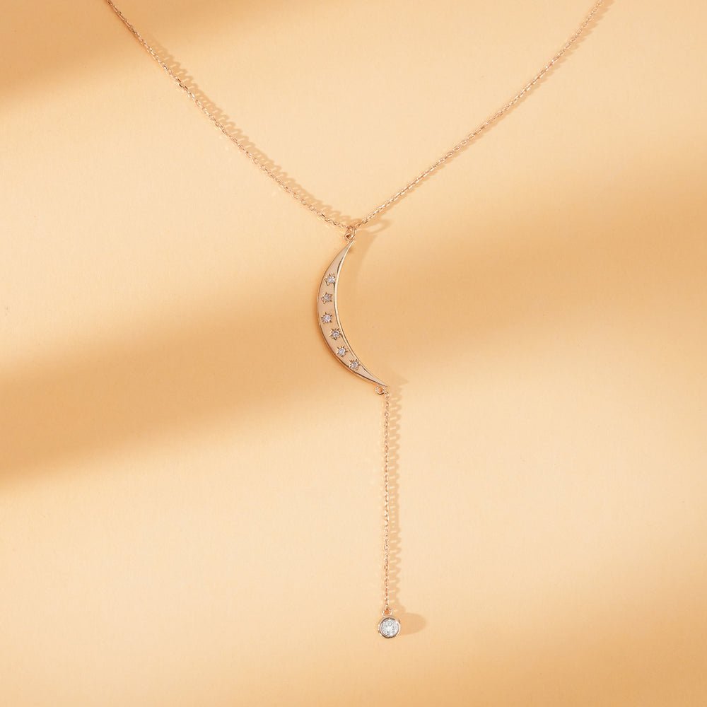 Crescent Diamond Lariat Necklace