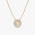 Cross Cutout Natural Diamond Disc Necklace