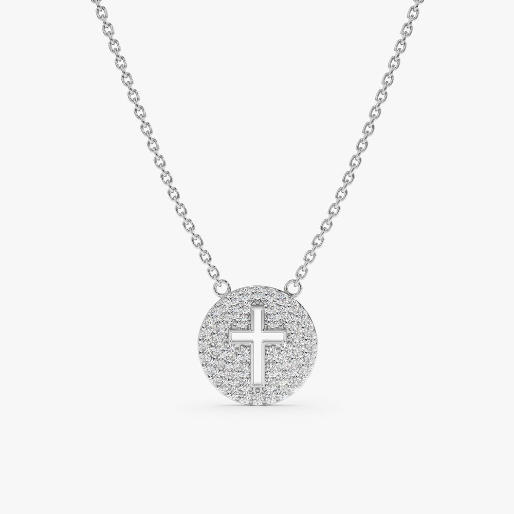 Cross Cutout Natural Diamond Disc Necklace