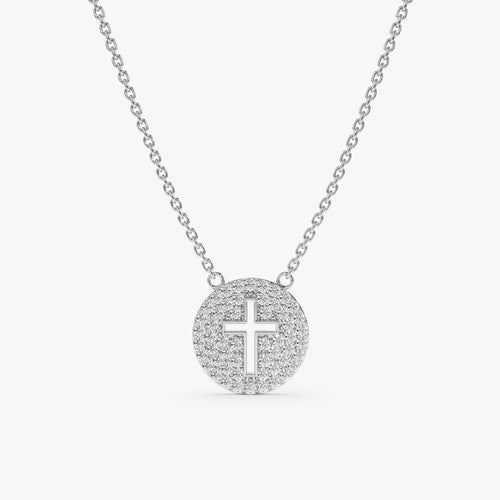 Cross Cutout Natural Diamond Disc Necklace