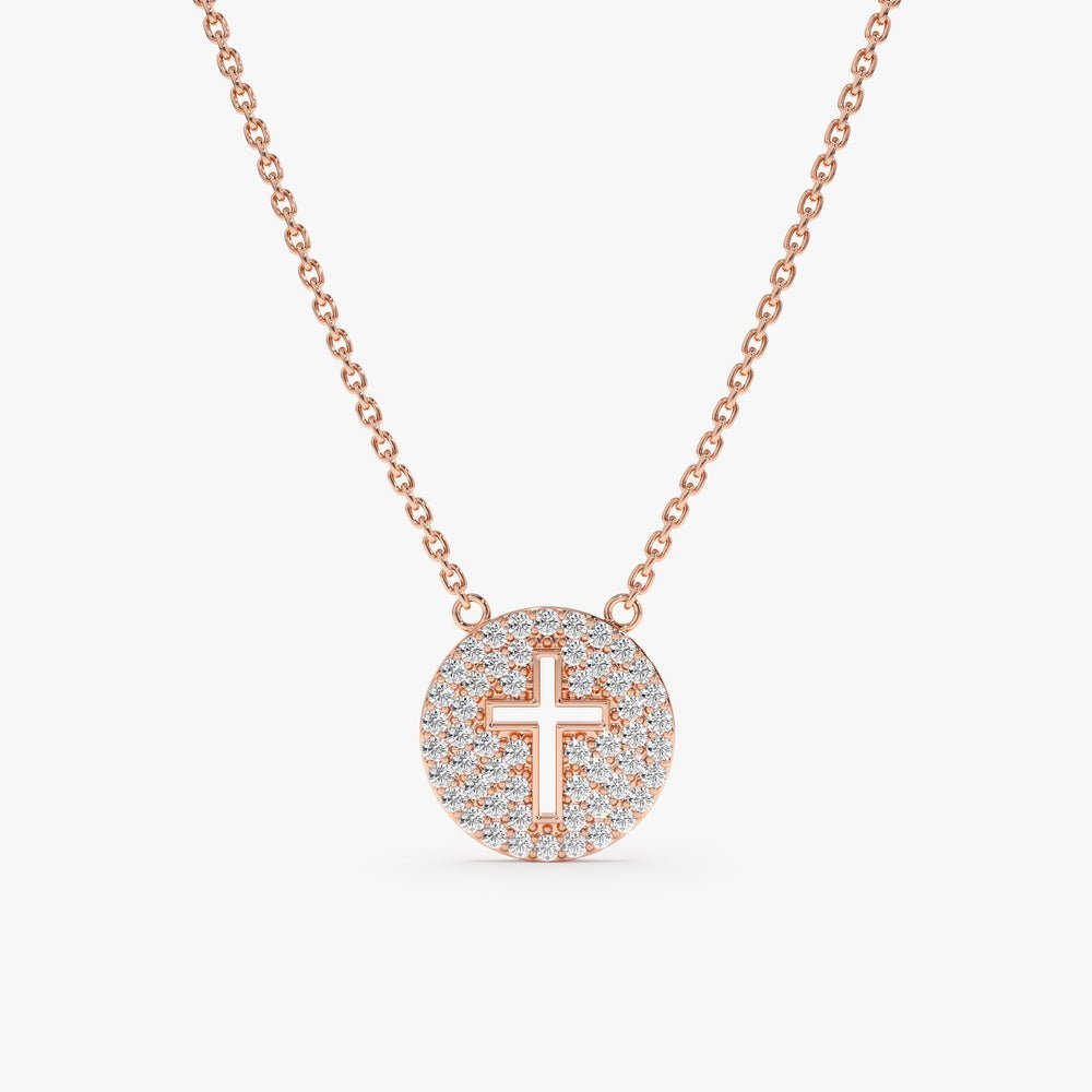 Cross Cutout Natural Diamond Disc Necklace