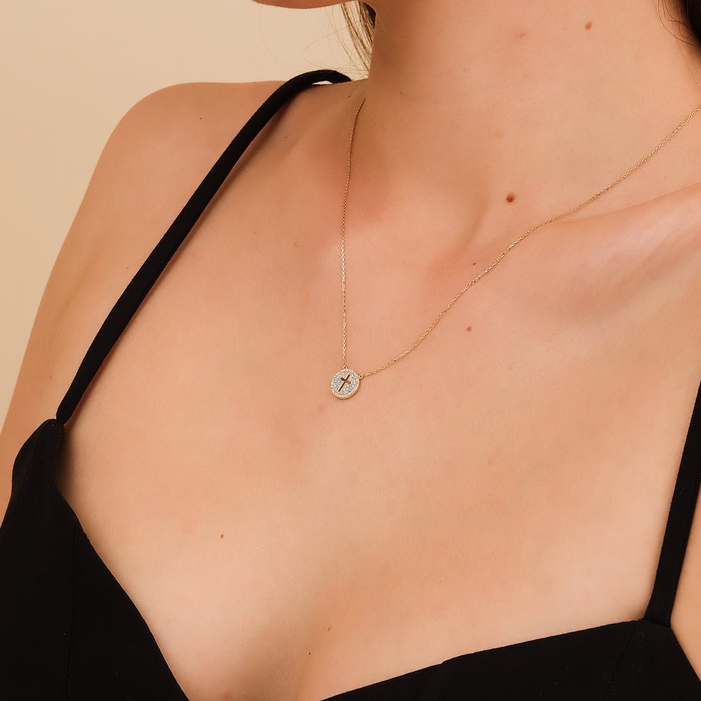 Cross Cutout Natural Diamond Disc Necklace