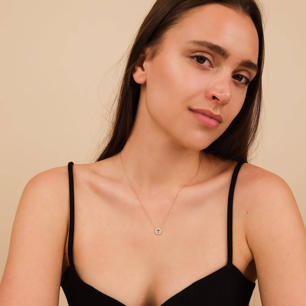 Cross Cutout Natural Diamond Disc Necklace
