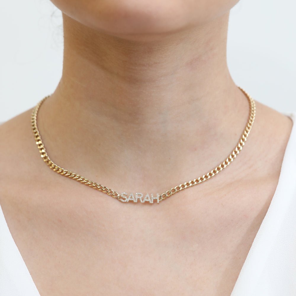 Cuban Chain Natural Diamond Name Necklace