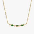 Curved Emerald & Diamonds Bar Necklace