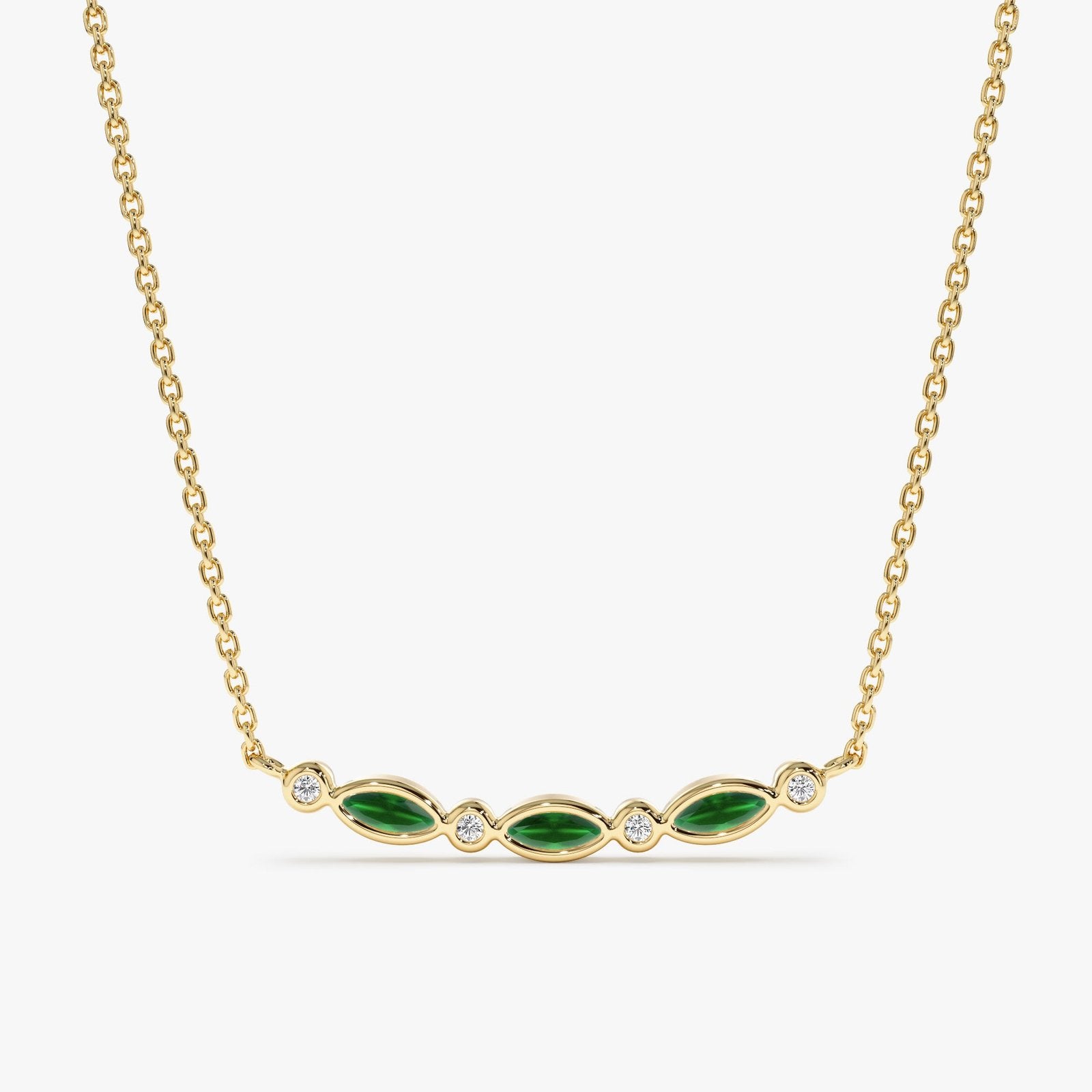 Curved Emerald & Diamonds Bar Necklace
