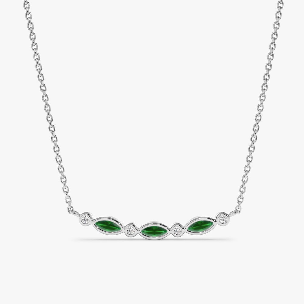 Curved Emerald & Diamonds Bar Necklace