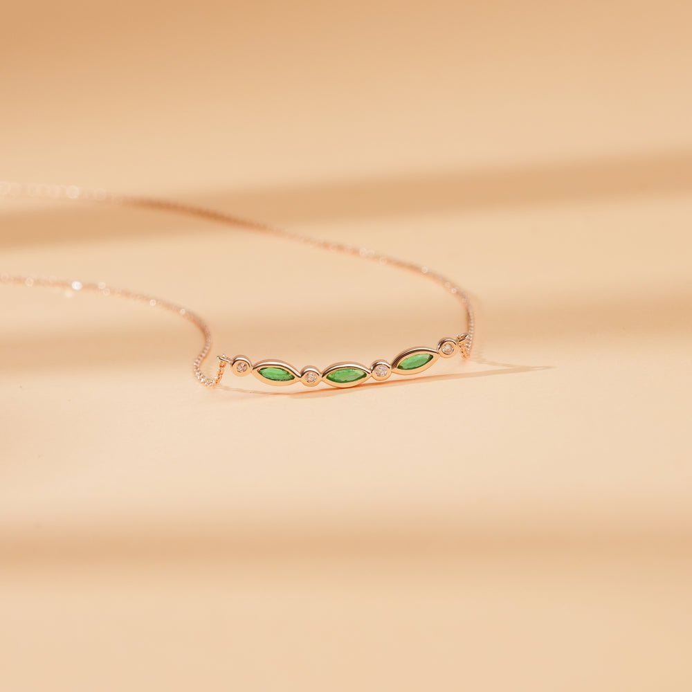 Curved Emerald & Diamonds Bar Necklace