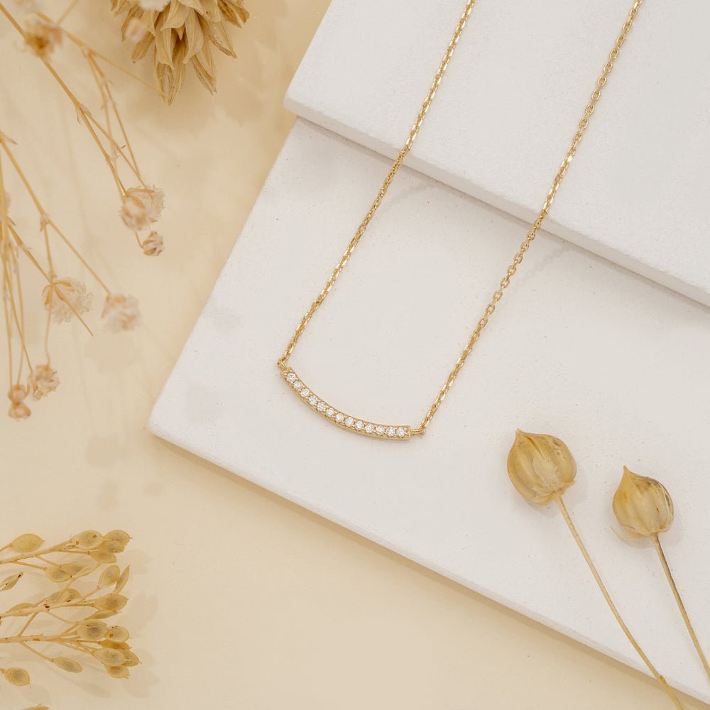 Curved Natural Diamond Bar Necklace