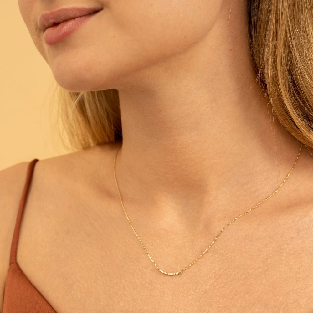 Curved Natural Diamond Bar Necklace