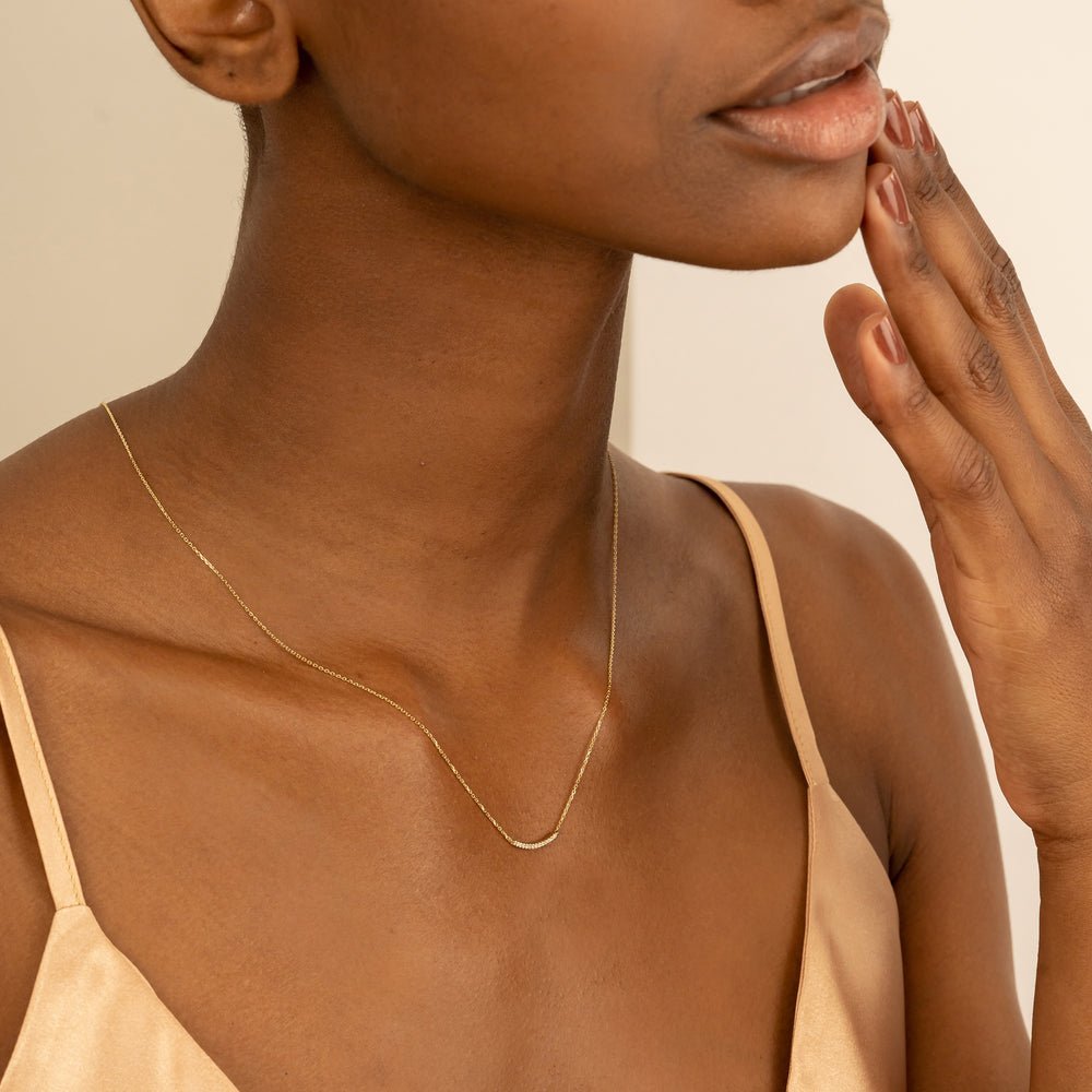 Curved Natural Diamond Bar Necklace