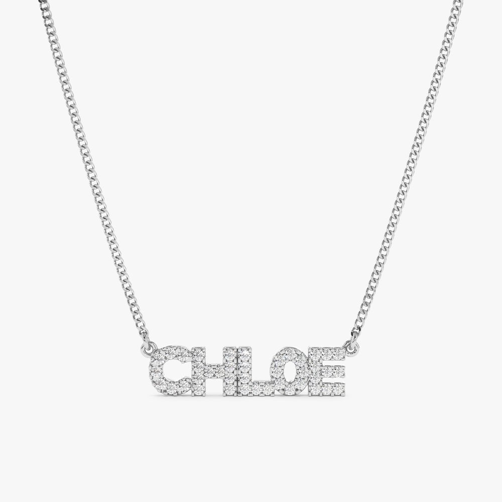 Dainty Block Letter Diamond Name Necklace