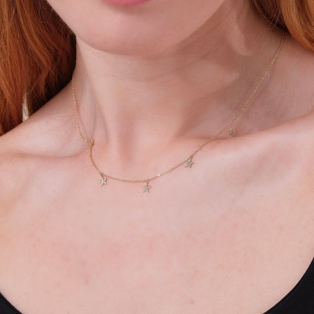 Dainty Diamond Star Drop Necklace